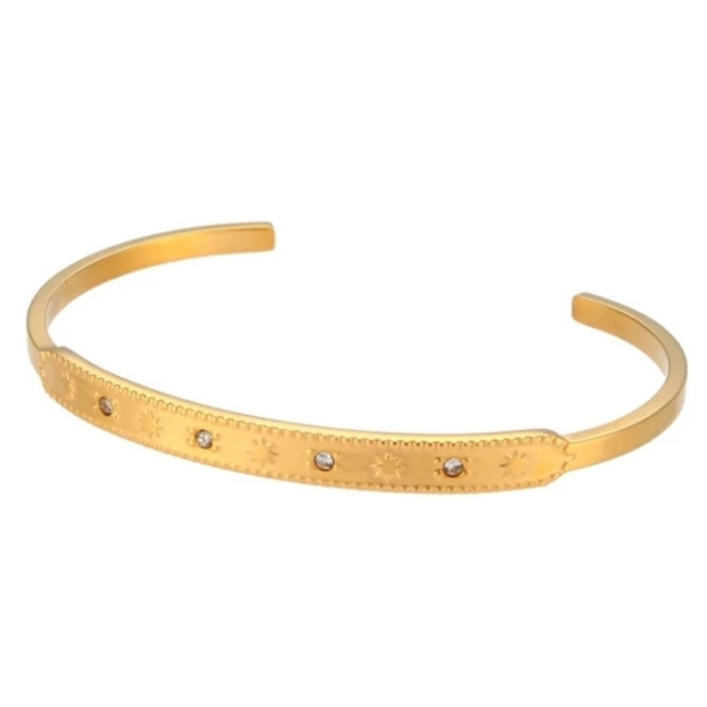 NEW Women's‎ 18k Gold-Plated 316L Simulated Diamond Cuff Bracelet Adjustable